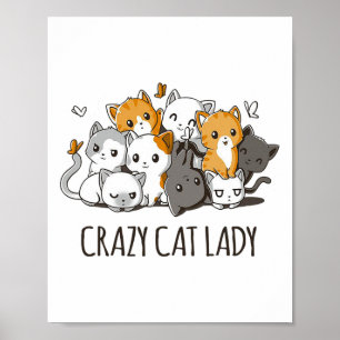 Crazy Cat Lady Schattigee Anime Kitty Cat T Shirt Poster