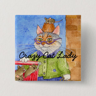 Crazy Cat Lady Squback Vierkante Button 5,1 Cm