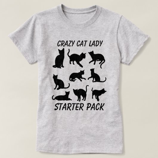 "Crazy Cat Lady Starter Pack" met drie katten T-shirt (Design voorkant)