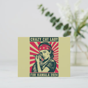 Crazy Cat Lady voor Kamala 2024 Briefkaart