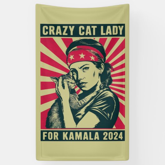 Crazy Cat Lady voor Kamala 2024 Spandoek (Verticaal)