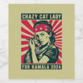 Crazy Cat Lady voor Kamala 2024 Wijn Etiket (Enkel label)