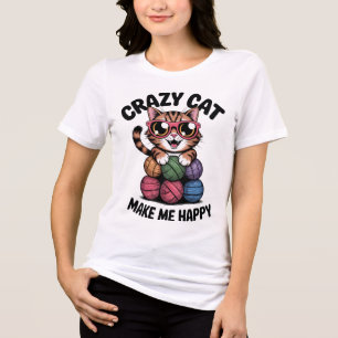 CRAZY CAT maakt me gelukkig Tri-Blend Shirt
