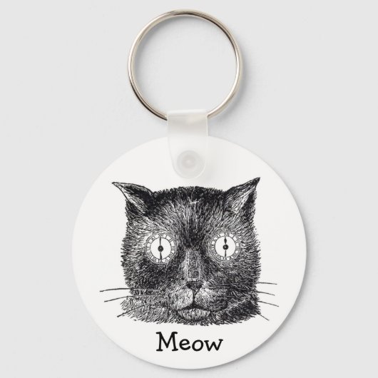 Crazy Cat met Clock Eyes Sleutelhanger (Voorkant)