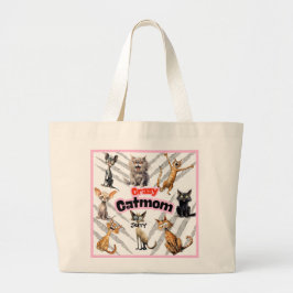 Crazy Cat Mom met gepersonaliseerde naam Grote Tote Bag