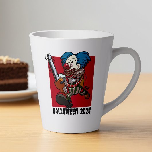 Crazy Chainsaw Clown Halloween bewerkbaar tekstjaa Latte Mok