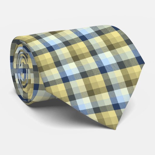 Crazy Check Pset Khaki en Navy Two-Sided Stropdas (Opgerold)