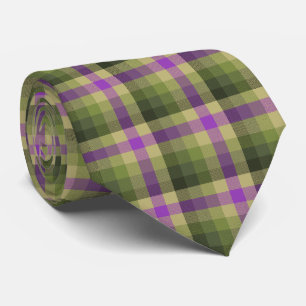 Crazy Check Pset Olive Green en Violet Two-Sided Stropdas
