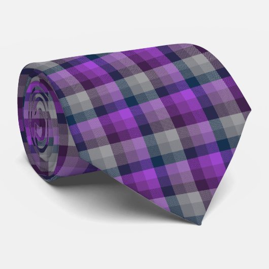 Crazy Check Pset Paars en Navy Two-Sided Stropdas (Opgerold)