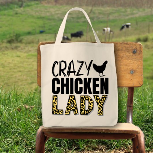 Crazy Chicken Lady Fun Boeren Markt Tote Bag