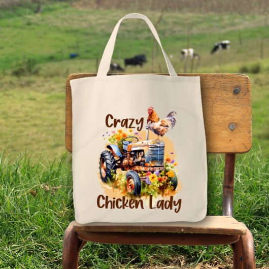 Crazy Chicken Lady Fun Boeren Markt Tote Bag