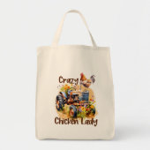 Crazy Chicken Lady Fun Boeren Markt Tote Bag (Voorkant)