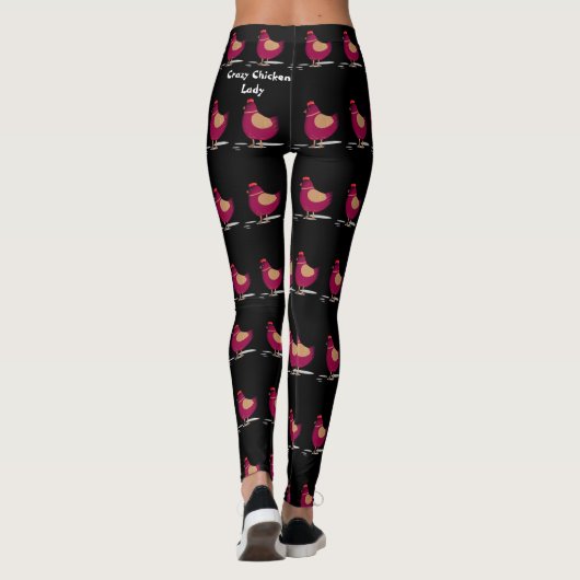 Crazy Chicken Lady Quote Roze Zwart Mode Leggings (Achterkant)