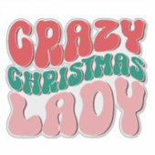 Crazy Christmas Lady Retro Vakantie Grappig Feeste Sticker (Voorkant)