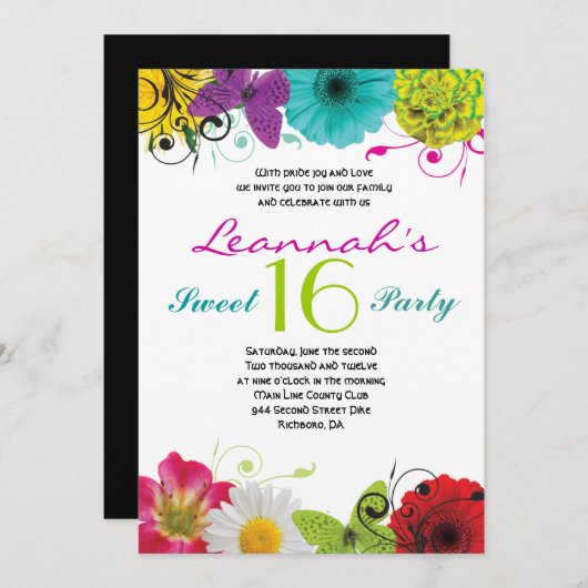 CRAZY COLLAGE Sweet 16 Zestien Uitnodiging (Voorkant / Achterkant)