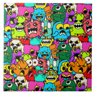 Crazy Colorful Monster Doodle Patroon Tegeltje