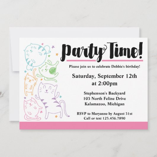 Crazy Cute Cats Birthday Party Custom Invitation Kaart (Voorkant)