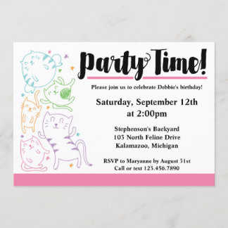 Crazy Cute Cats Birthday Party Custom Invitation Kaart