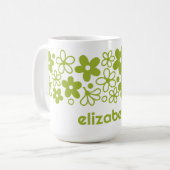 Crazy Daisy Pattern in Spring Green met naam Koffiemok (Voorkant links)