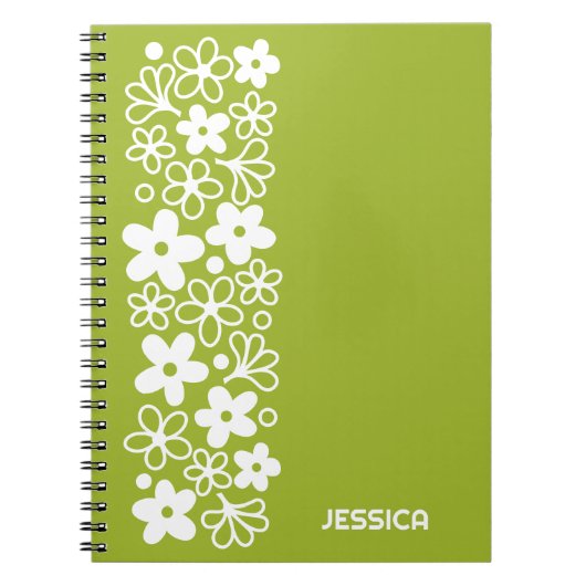Crazy Daisy Pattern in Spring Green met naam Notitieboek (Voorkant)