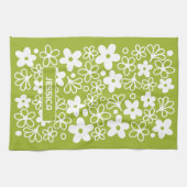 Crazy Daisy Pattern in Spring Green met naam Theedoek (Horizontaal)