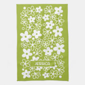 Crazy Daisy Pattern in Spring Green met naam Theedoek (Verticaal)
