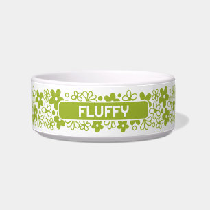 Crazy Daisy Pattern in Spring Green met naam Voerbakje