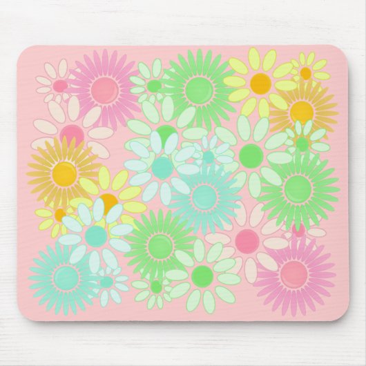 Crazy Daisy retro style mousepad Flower power Muismat (Voorkant)