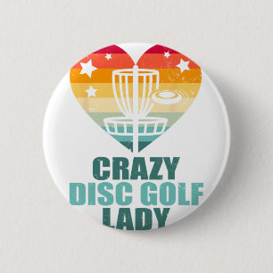 Crazy Disc Golf Dames Vintage Retro Hart Grappige Ronde Button 5,7 Cm