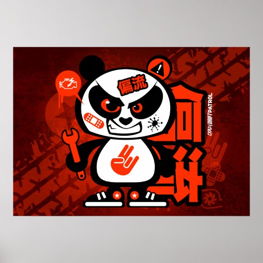 Crazy Drift Patrol - Agressive Panda (rood) Poster (Voorkant)