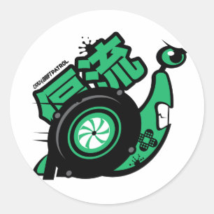 Crazy Drift Patrol - Turbo Snail (groen) Ronde Sticker