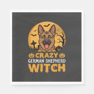 Crazy Duitse Herder Heks Ontwerp voor Halloween Servet