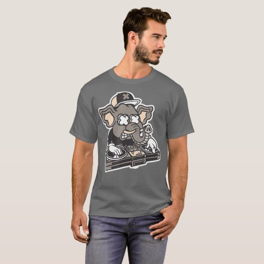 Crazy Elephant DJ Techno Muziek Bass Dansen T-shirt (Voorkant volledig)