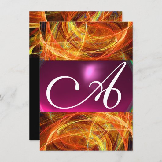 CRAZY FOTON MONOGRAM zwarte roze rsvp Kaart (Voorkant / Achterkant)