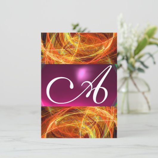 CRAZY FOTON MONOGRAM zwarte roze rsvp Kaart (Staand voorkant)