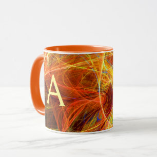 CRAZY FOTON Oranje Yellow Fractal Swirls Monogram Mok
