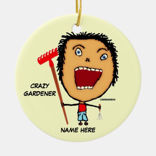 Crazy Gardener Cartoon Keramisch Ornament (Voorkant)