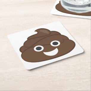 Crazy Gekke Brown Poop Emoji Vierkante Kartonnen Onderzetter