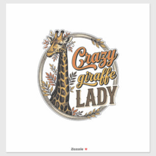Crazy Giraffe Lady Vintage Gravure Shirt Ontwerp_ Sticker