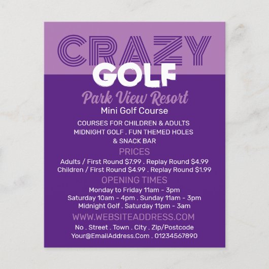 Crazy Golf Slogan, Mini Golfbaan Adverteren Flyer (Voorkant)