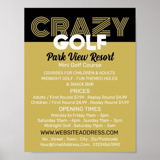 Crazy Golf Slogan, Mini Golfbaan Adverteren Poster (Voorkant)