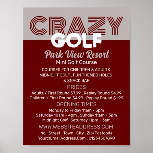 Crazy Golf Slogan, Mini Golfbaan Adverteren Poster (Voorkant)