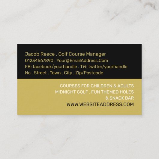 Crazy Golf Slogan, Mini Golfbaan Adverteren Visitekaartje (Achterkant)