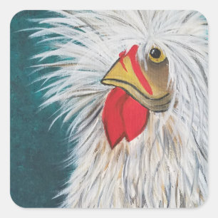 Crazy Hair Chicken Vierkante Sticker