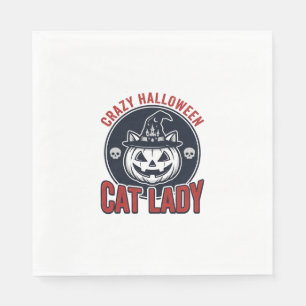 Crazy Halloween Kat Lady Vintage Heks Kat Shirt_1 Servet