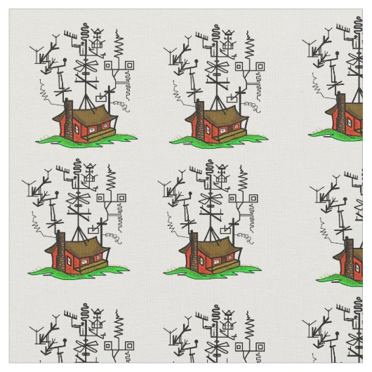 Crazy Ham Radio House Fabric Stof (Close Up)