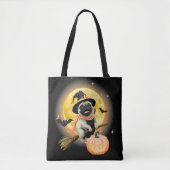 Crazy Happy Halloween Mopshond Rijden op een vlieg Draagtas (Voorkant)