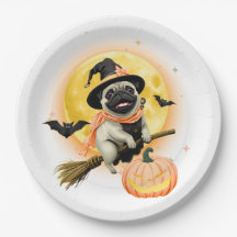 Crazy Happy Halloween Mopshond Rijden op een Vlieg