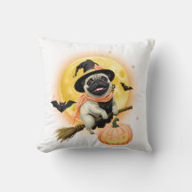Crazy Happy Halloween Pug die op een Vliegende Bez