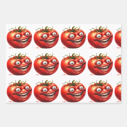 Crazy Happy Tomato Cartoon Funny Wrapping Paper (Voorkant 2)